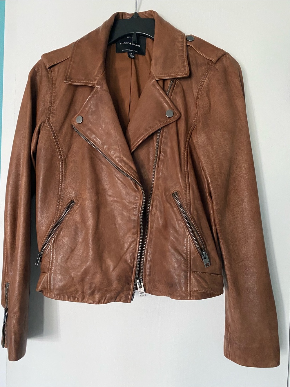 Lucky Brand Cognac Leather Moto Biker Jacket